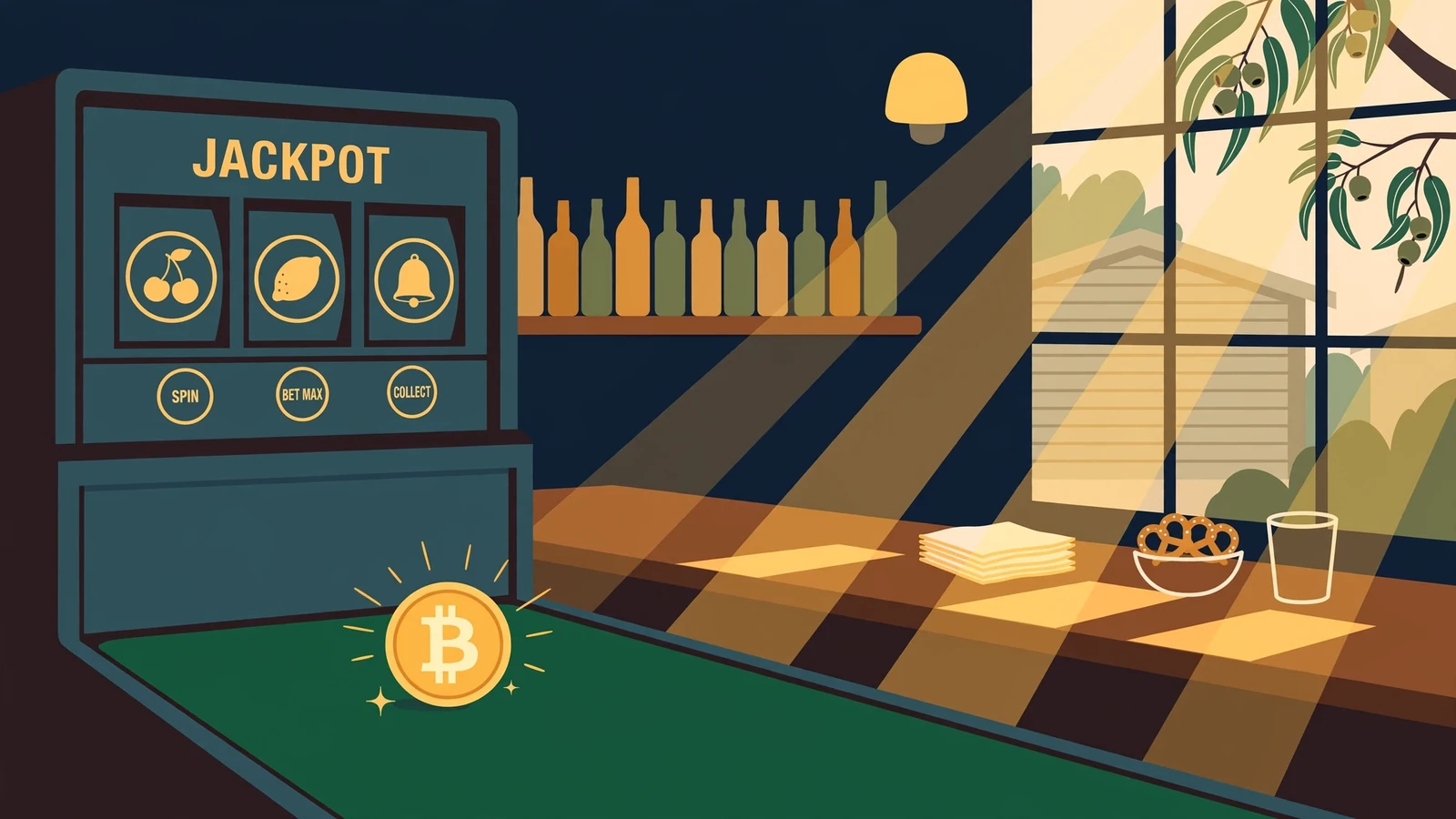 Bitcoin coin on a pokies machine in an Australian pub