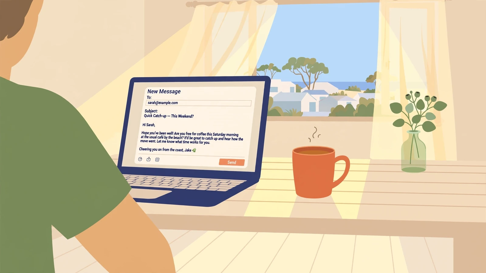 Laptop with email open on sunlit Australian home office desk